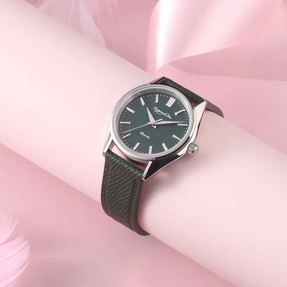 35MM Simple Fashion Ladies Quartz Watch Japan VH31 Sweep Second Movement Waterproof Stainless Steel Sapphire Glass Leather Strap