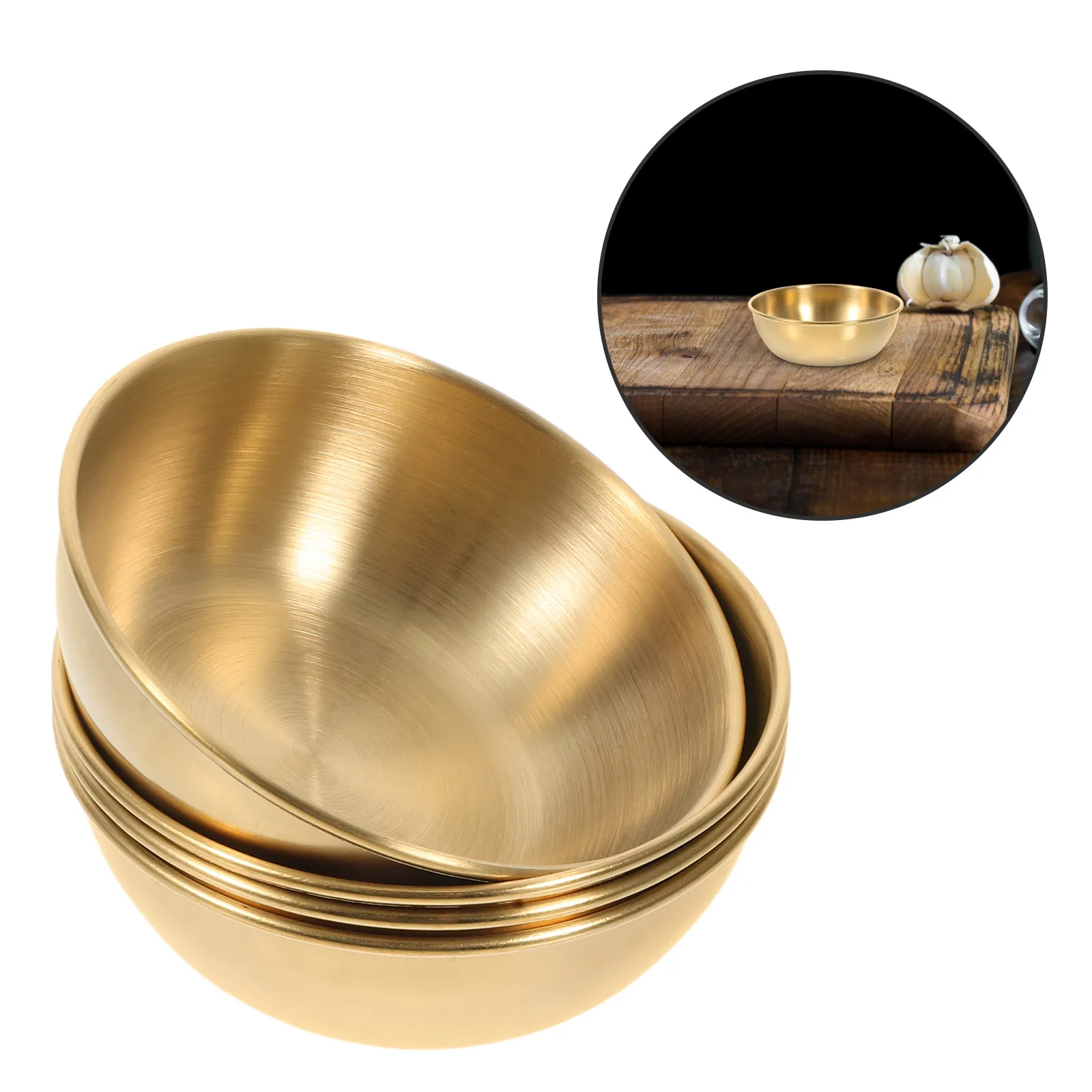 4 piezas de cuencos para salsa de acero inoxidable con acabado dorado, ideales para salsa de soja, mostaza, condimentos agridulces, aperitivos y postres.