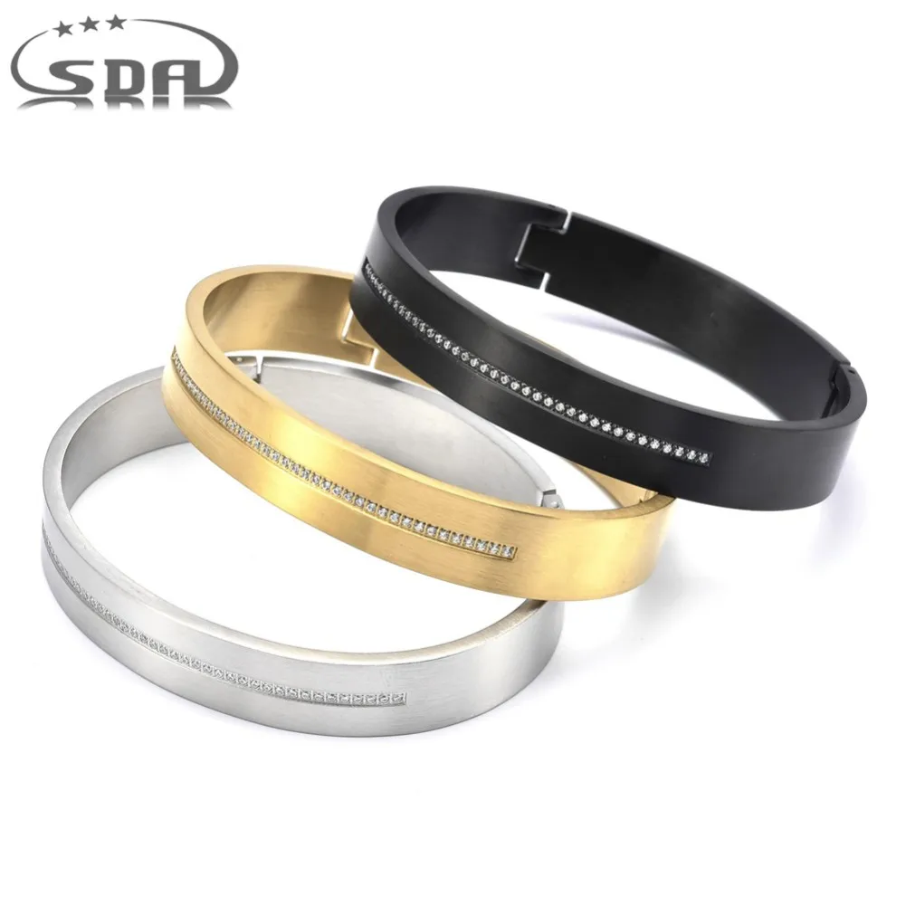 SDA Luxury Jewelry Gold Black Silver 3 Colors  Stainless Steel Bangles for Women and Men 5A CZ Stones High Quality