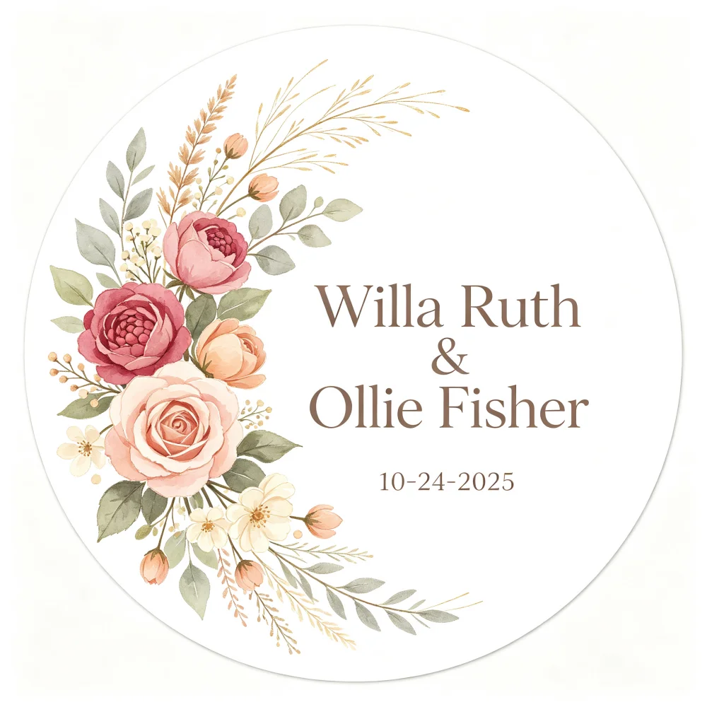 Personalized Name Date Round Circle Stickers 96 Counts, Custom Bridal Thank You Label Stickers for Gift Envelopes