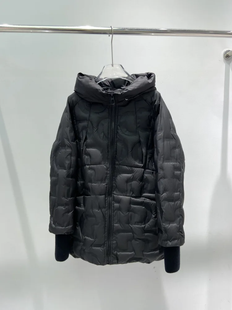 الشتاء الصلبة منتصف طول مقنعين أسفل سترة الإناث الدافئة سستة باركر أبلى المرأة الأبيض بطة أسفل جيب كبير فضفاض أسفل سترة #4