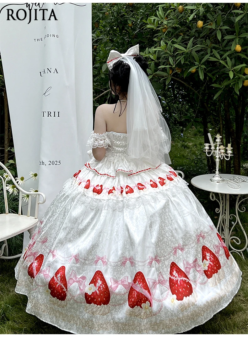 

Strawberry Print Bridal Top and Skirt Princess Style Birthday Anniversary Wedding Engagement Ceremony Sense Skirt Two-Piece Set