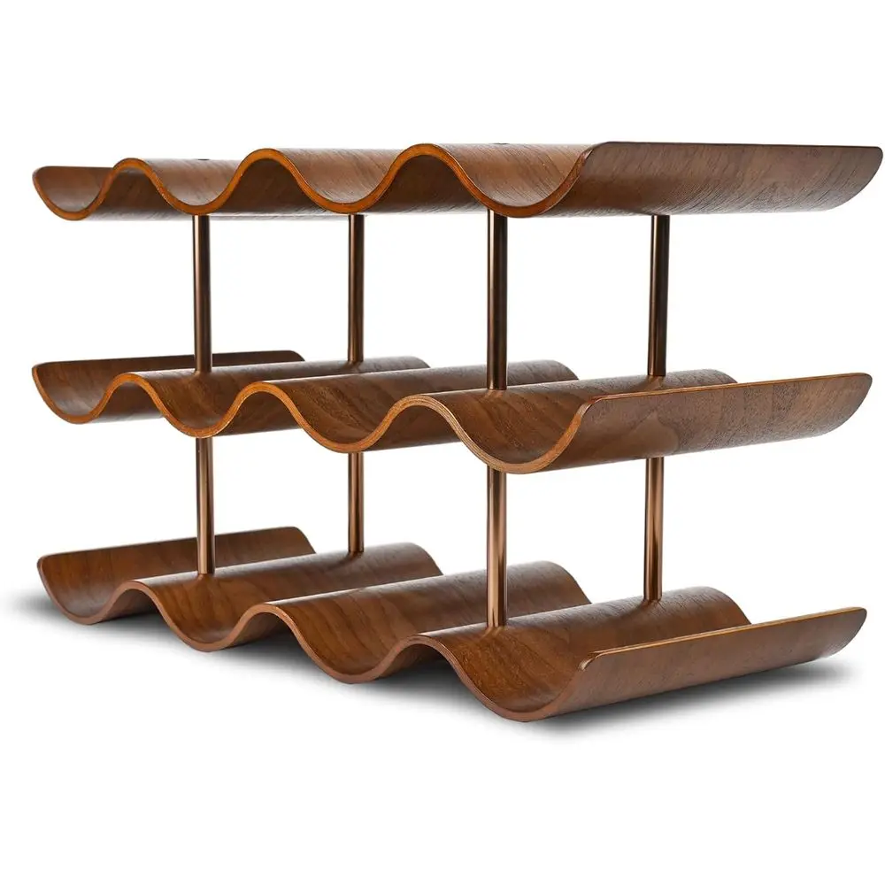 

Countertop Wine Rack - 12 Bottle reestanding Wine Bottle Holder Stand - 3 Tier Wooden Wine Storage Rack - Walnut Wavy Wine Organ