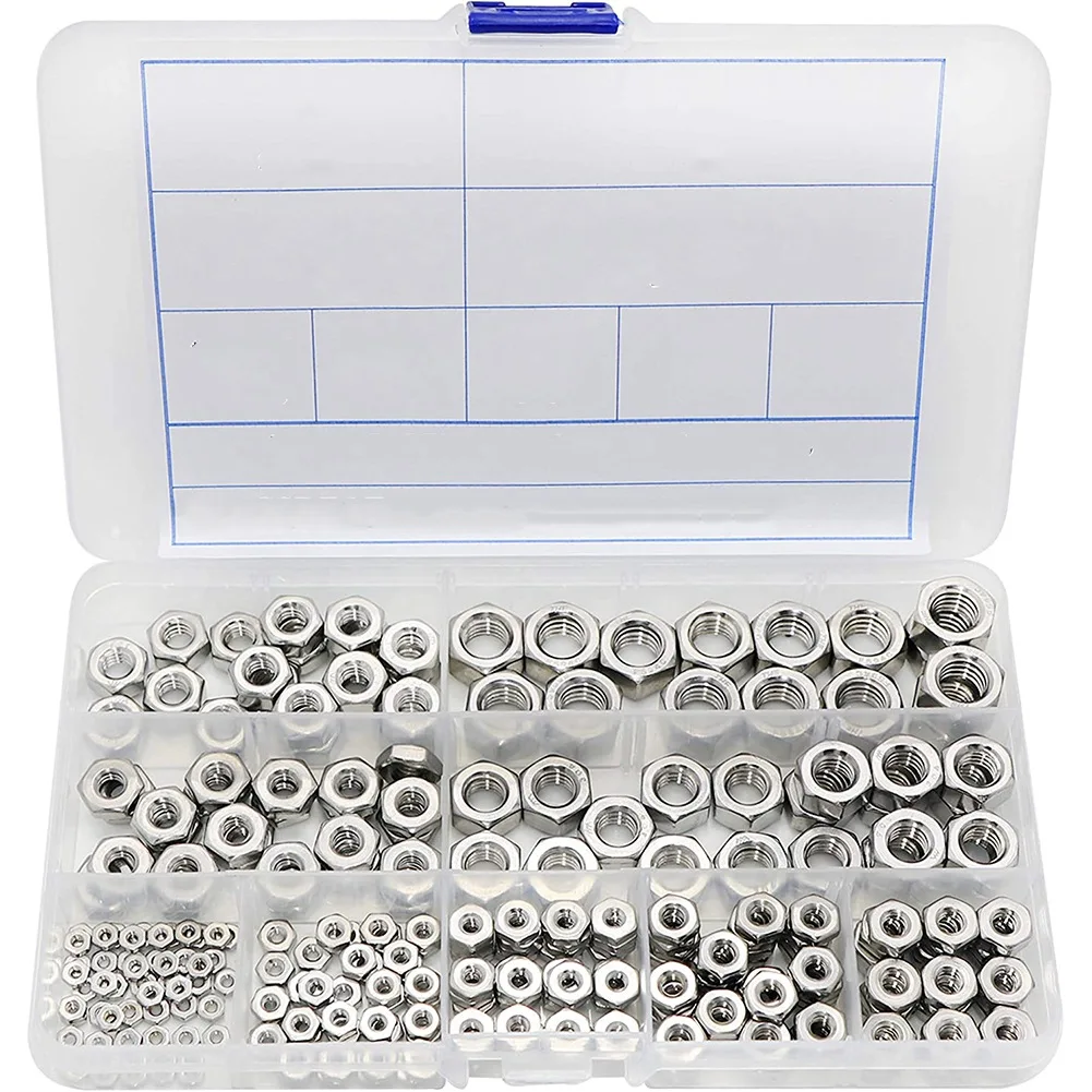 Stainless Steel Nuts 2-56 to 3/8inch-16 UNC Hex Nuts Assortment Kit for Screws Bolts-280Pcs