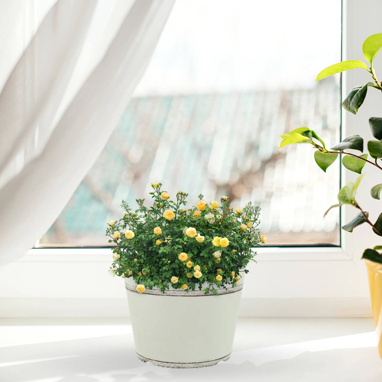 

2pcs Retro Inch Milk White Plastic Planters For Planting Nursery Pots Large Drainage Balcony Planting Pots Large Garden