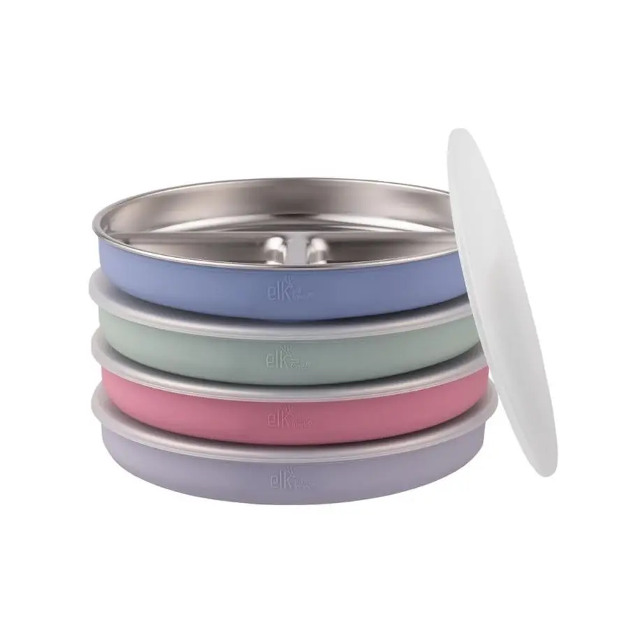 

Стальные секционные тарелки с силиконовым чехлом и крышкой для хранения, набор из 4 тарелок для еды и перекусов для младенцев, малышей и детей.