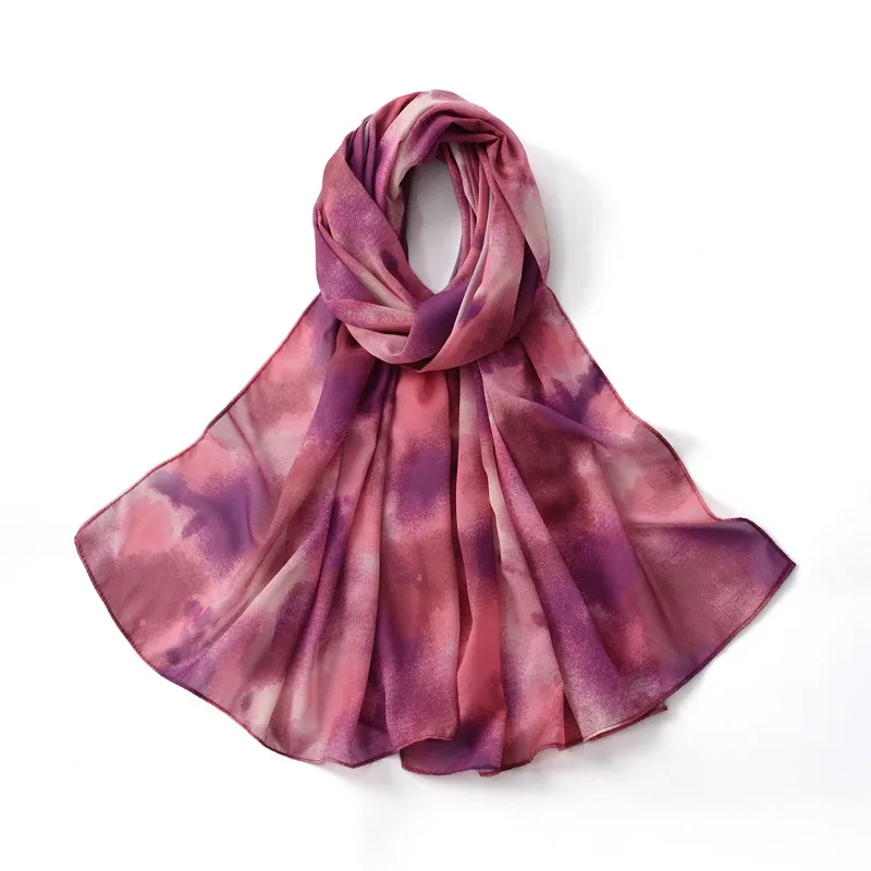 منشفة طويلة مطبوعة من الشيفون الملطخ في الشرق الأوسط للسيدات الملايو متعددة الاستخدامات وشاح رأس عرقي مريح