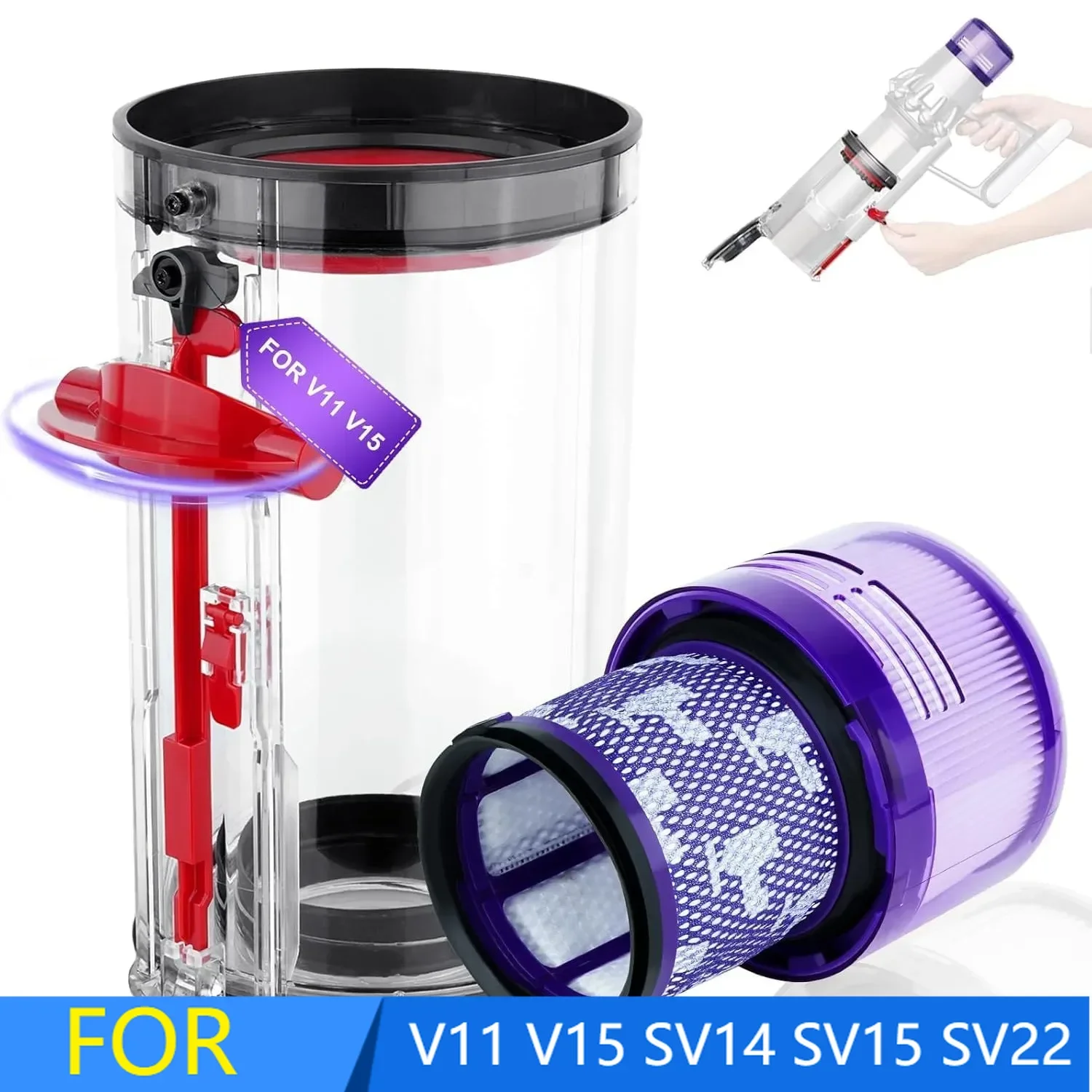 

Крышка пылесборника и постфильтр контейнера, совместимый с Dyson V11 V15 SV14 SV15 SV22, замена прозрачной канистры с HEPA-фильтром