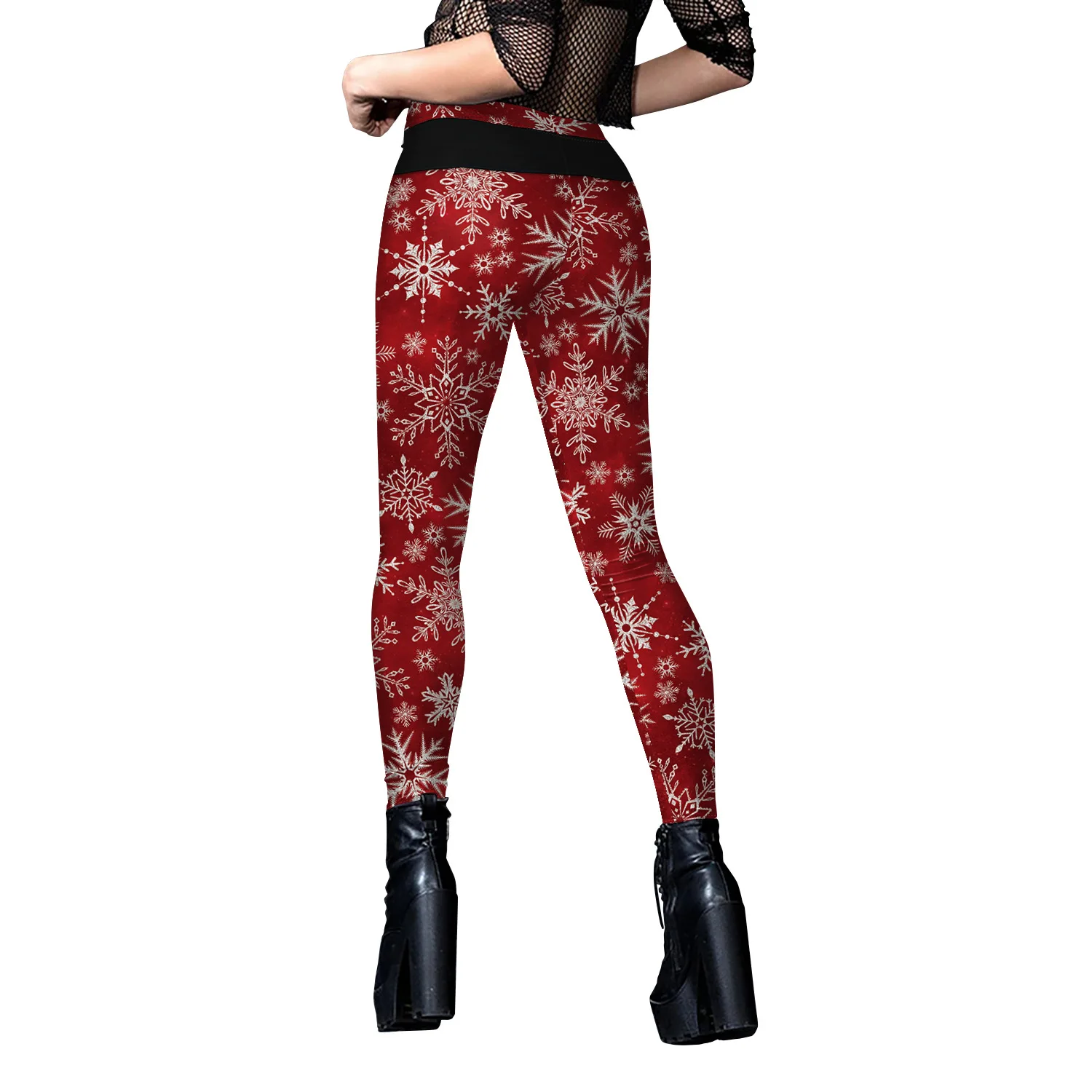 2023 Hot Women Candy Print Leggings Merry Christmas Snowflakes Pants Mid Waist Elastic Trousers Girl Sexy Tights Fitness Workout