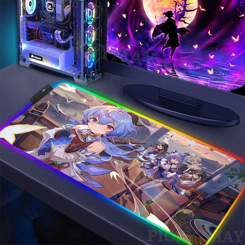 genshin impact ganyu gaming mousepad tapete de mesa de tamanho grande gamer mousepad mouse pad rgb led luminoso anime girl mat 01