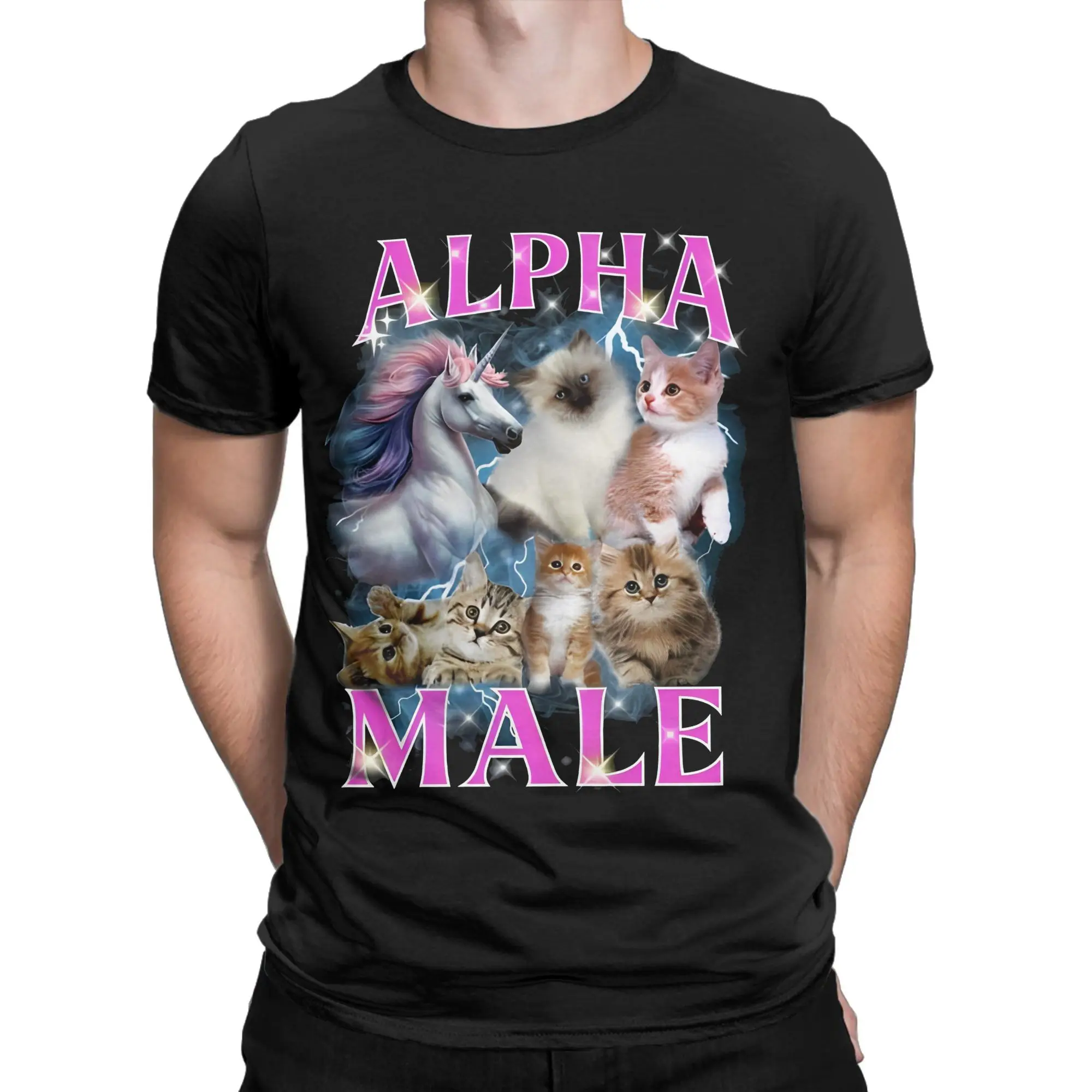 

Men Women New Arrival Funny Alpha Male Unicorn and Kitten Cats T Shirt Tee 100% Cotton T-shirts Clothing