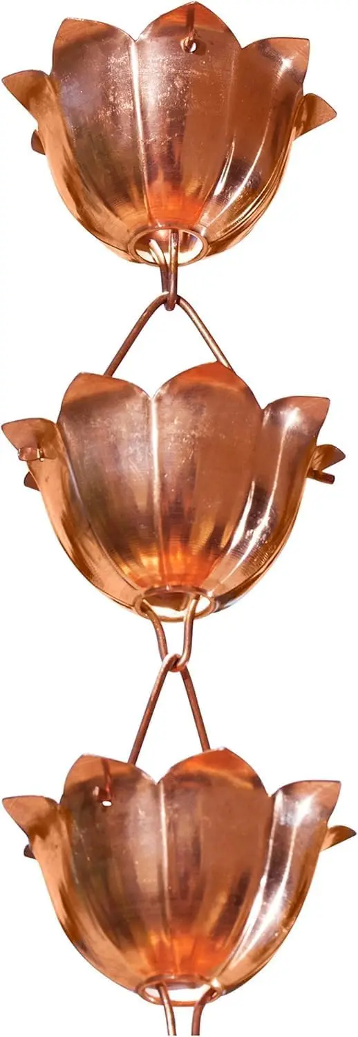 Pure Copper Lotus Decorative Rain Chains For Gutters Outdoor Weather Resistant Heavy Duty Downspout Chain Modern Patio Water Catcher Copper 8.5 Ft