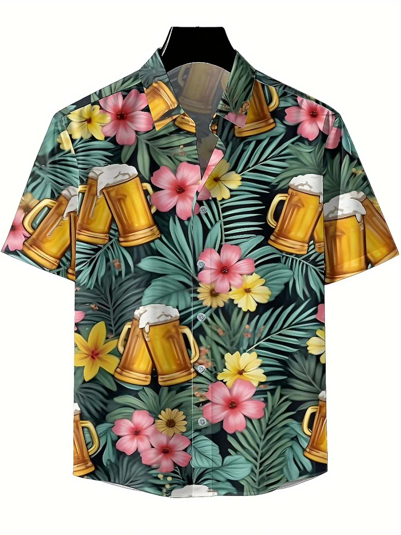 Men's Plus Size Hawaiian Shirts Tropical Beer Party Theme pattern, Button Up Shirts, Unisex Casual Clothing, Summer Tops