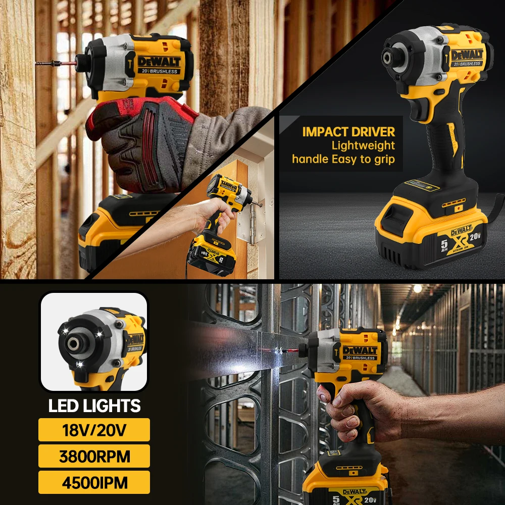 DEWALT DCF860 Brushless Impact Dril 282N.m Multifunctional Long Life 20V Lithium Battery Rechargeable Cordless Power Tools