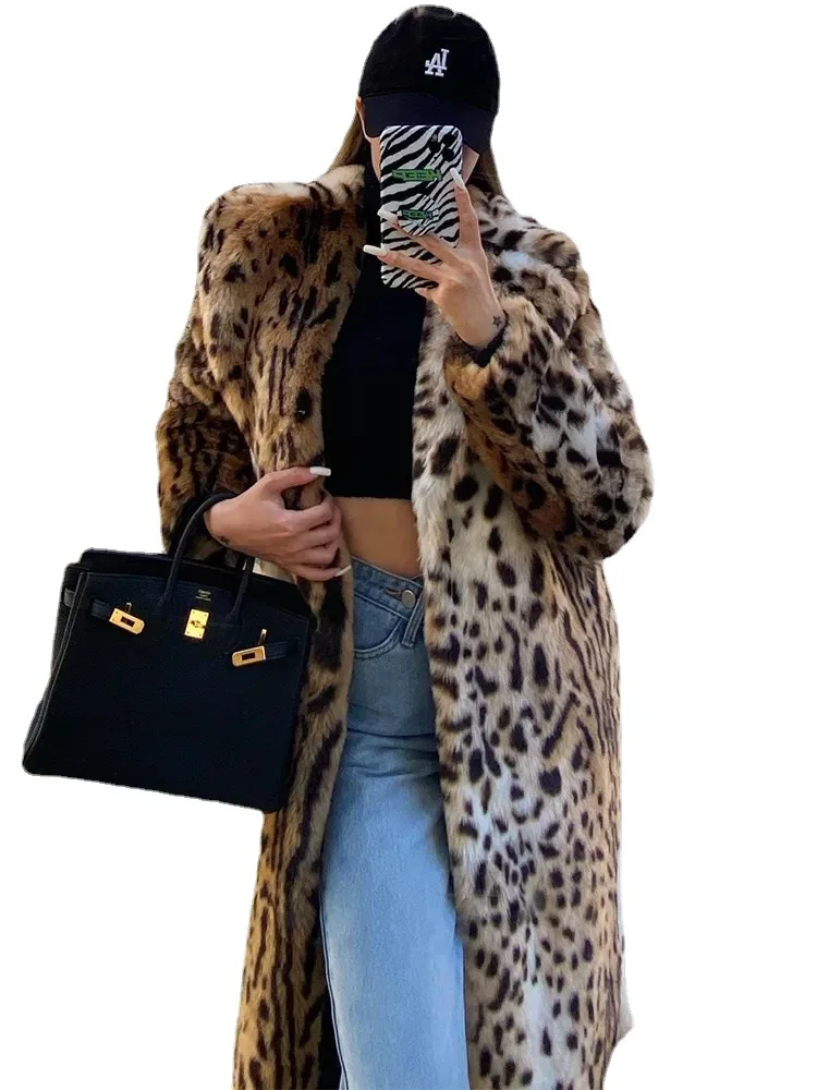 Altes Geld Winter Frauen Eco Pelzmantel Leopard Print Anzug Kragen Künstliche Pelz Jacke Für Dame Lange Über Das Knie Weibliche Pelzmantel