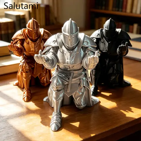 Pen Holder 3D Printed Medieval Knight Black Silver Warrior Statue Desk Organizer Creative Office Desktop Decor Stationery Gift
