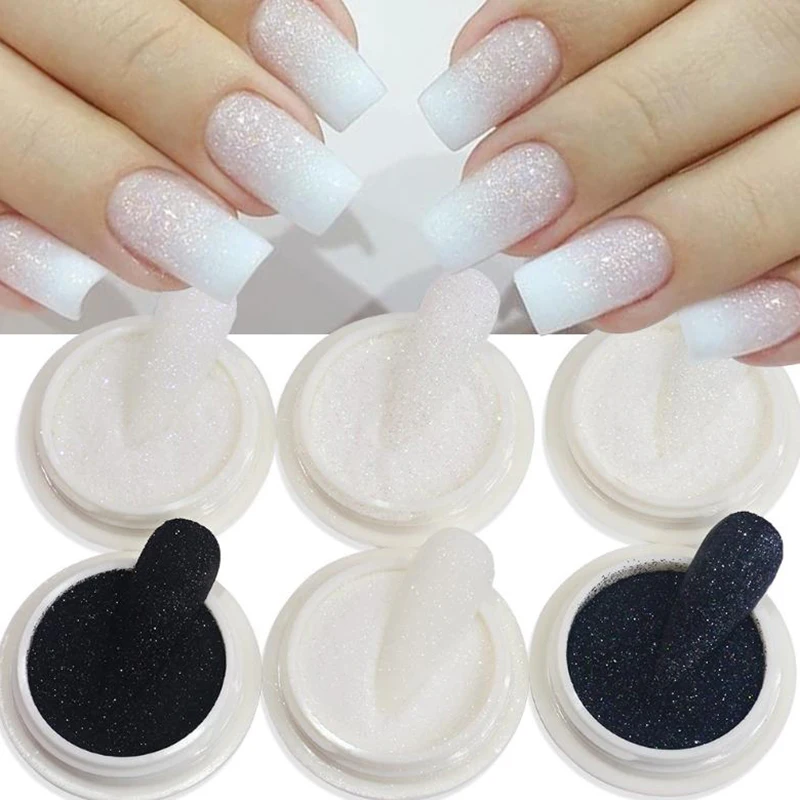 6 uds esmalte de uñas brillo arena fina brillo holográfico polvo negro blanco pigmento reflectante escamas polvo accesorios de manicura