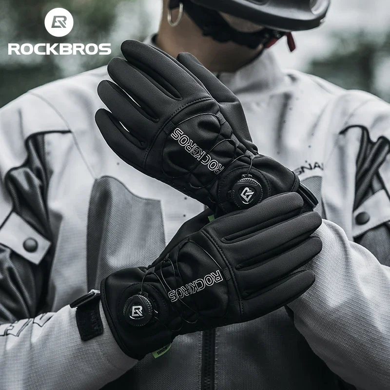 ROCKBROS Warm Bicycle Gloves Outdoor Touch Screen Winter Gloves Windproof Motorcycle Scooter Ski Anti-slip Thermal Bike Glove