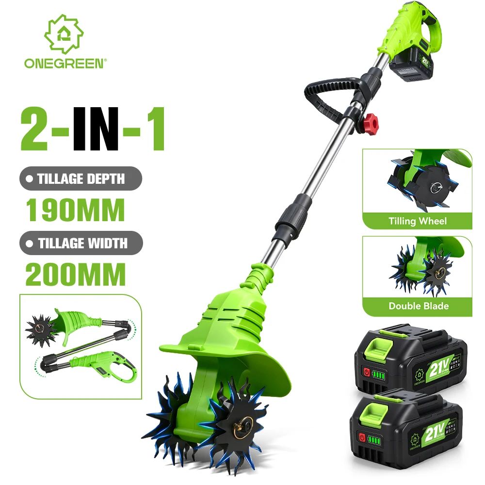 ONEGREEN Kabelloser Elektro-Kultivator 2-in-1, faltbarer, tragbarer Garten- und Rasentrimmer, Elektrowerkzeug für Makita 18V Akku
