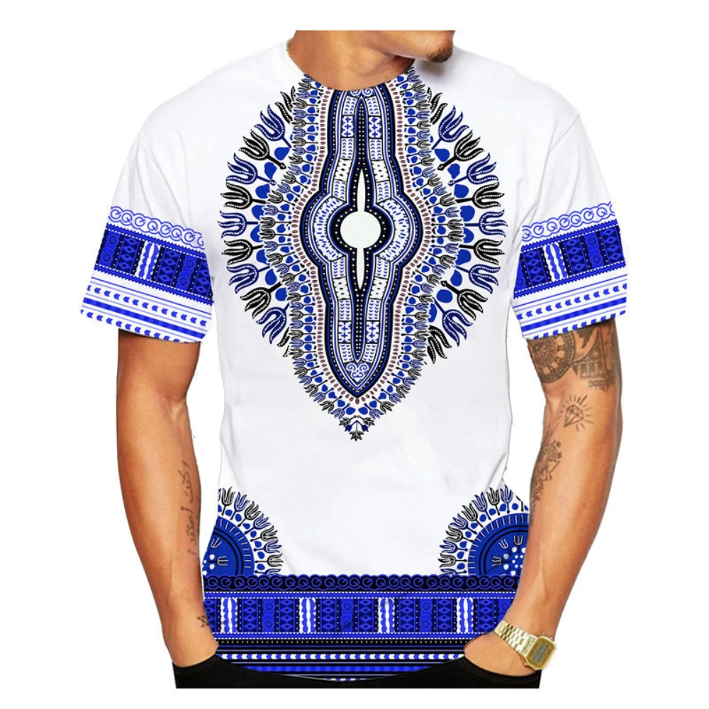 2023 Summer Men's T-shirt, 3D Printed Shirt, Ethnic Pattern, African Retro Loose Fitting Folk Round Neck Large Top,men Clothing