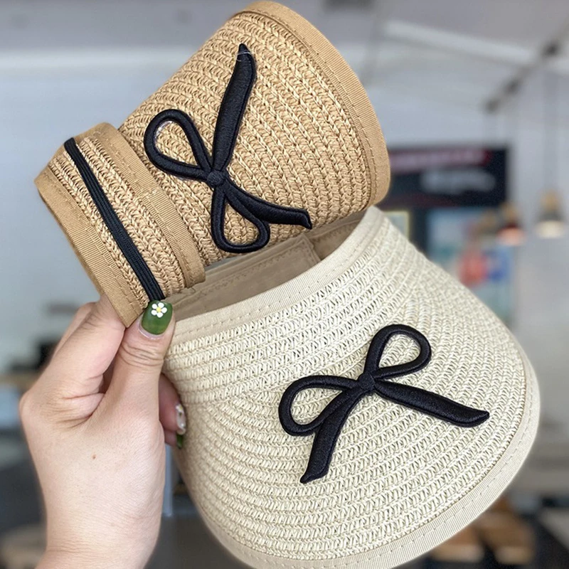 

Summer Straw Hat And Shoulder Bag Set For Girls Baby Children Empty Top Sun Hat Large Brim Bowknot Outdoor Beach Visor Sun Cap