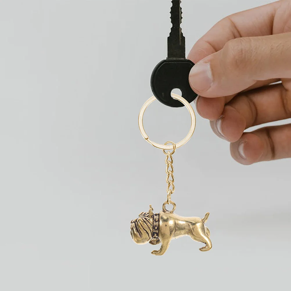 2 Pcs Bulldog Keychain Brass Pendant Charm Personality Hanging Ornament Animal Shape Decor