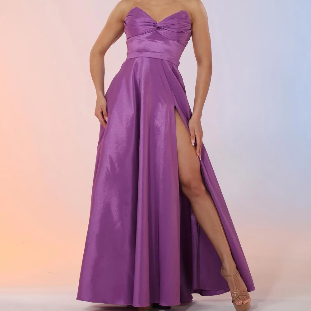 

customizedA-Line Front Slit Sweetheart Satin Sleeveless Photo Color Classic and Temperament Evening Dresses Pleats Zipper BackZi