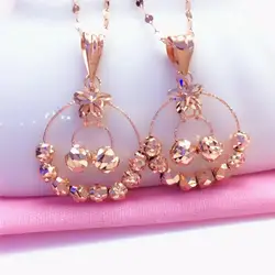 585 purple gold necklace for woman classic elegant double beaded star pendant 14k rose gold light luxury wedding jewelry