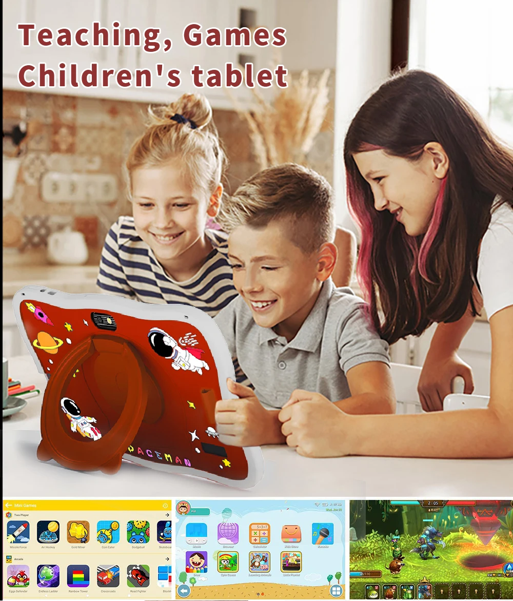 Neues Original-Cartoon-Kind-Tablet mit 4 GB RAM und 64 GB ROM, unterstützt Google Learning Education Android 9-System, 4000-mAh-Akku