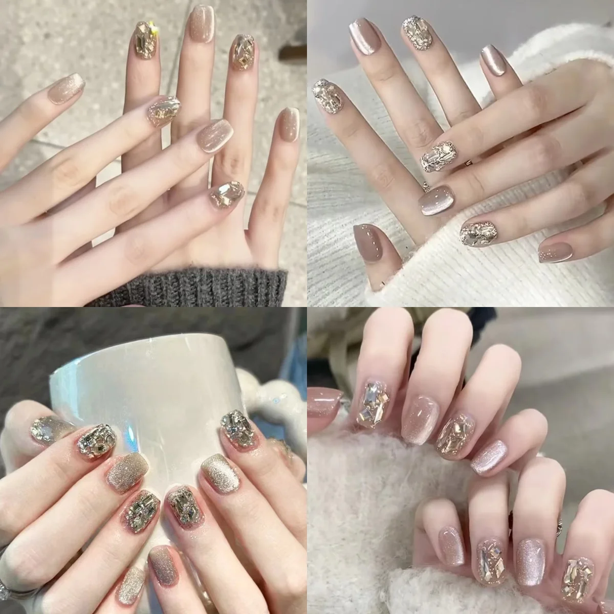 Brillo en polvo, perla de diamantes de imitación, cristal japonés coreano, uñas postizas cuadradas cortas, arte, abalorio para uñas postizas, punta, prensa en uñas, manicura