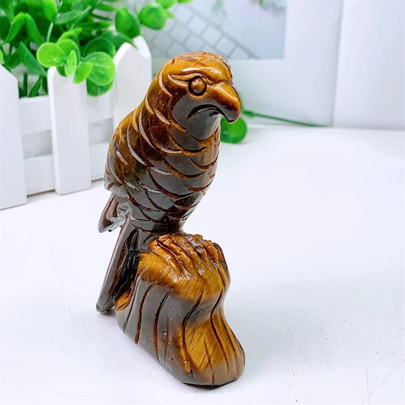 Natural Tiger Eye Stone Candle Holder, Healing Crystal Stone, Bird Carving, Birthday Present, Home Decoration, 1Pc