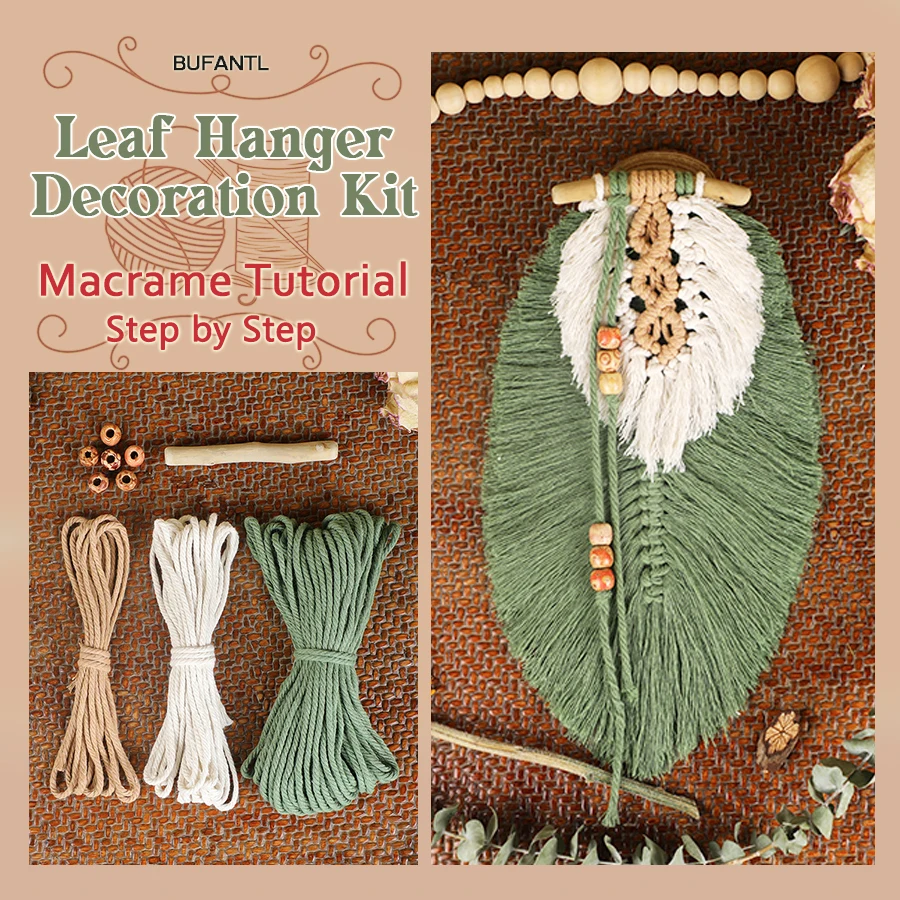 1 set leaf wall hanger tapestry macrame kit with tutorial for beginner,hand woven tapestry,DIY macrame kit