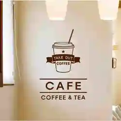 Coffee Shop Sticker Take out Tea Decal Cafe Cup Poster Vinyl Art Wall Decor Mural Decoration Bread Coffee Break Glass Decals