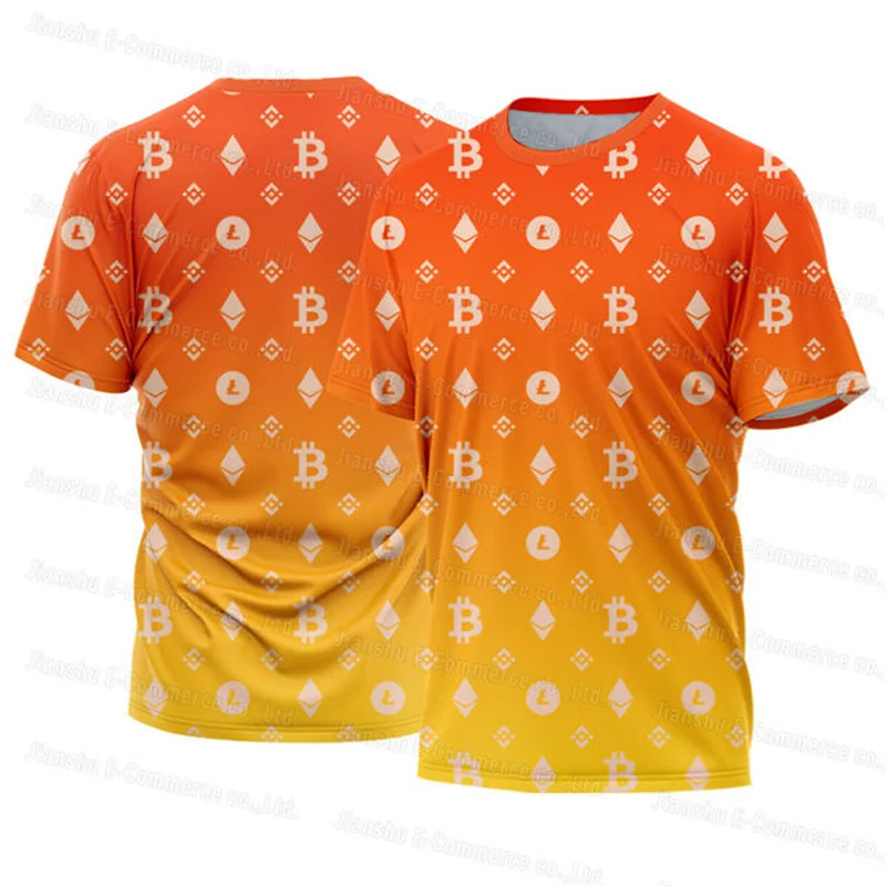 Camiseta gráfica Bitcoin masculina, roupa personalizada, férias, lazer, respirável, manga curta, blusa com o pescoço, moda verão