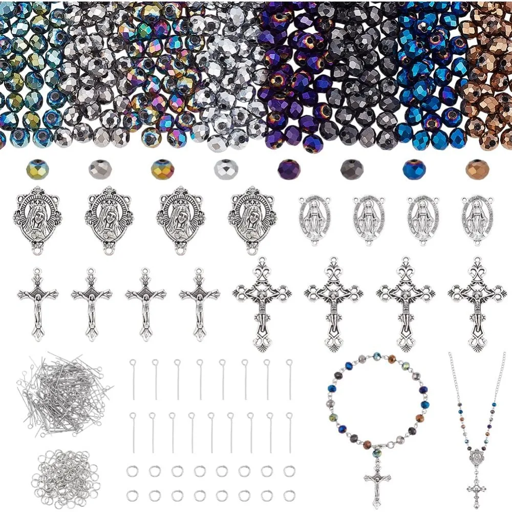 

646 шт., набор для изготовления ювелирных изделий с четками, принадлежности для изготовления молитв, хрустальные стеклянные бусины AB, цветные свободные бусины, крестики, подвески-навески