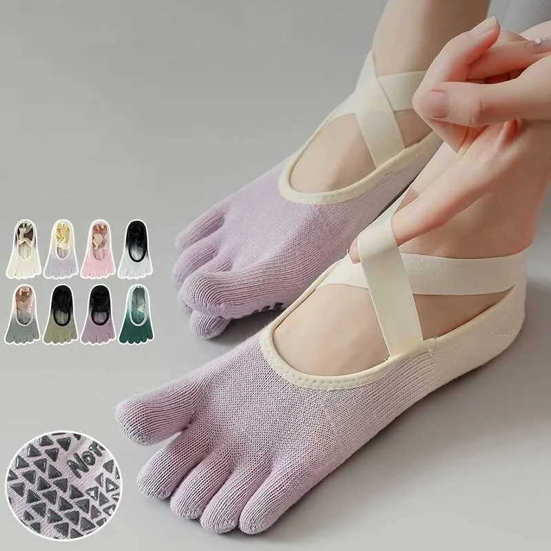 

Pilates Socks Women Backless Breathable Bandage Dance Sports Socks Cotton Breathable Five Toes Cotton Indoor Workout Yoga Socks