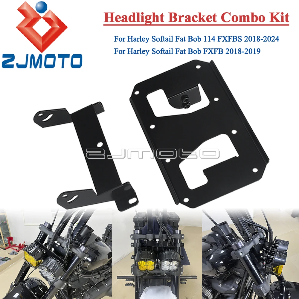 LP4 Twin Headlight Holder Mounting Set Motorcycle Front Headlamp Bracket Combo Kit For Harley Softail Fat Bob FXFB FXFBS 2018-24