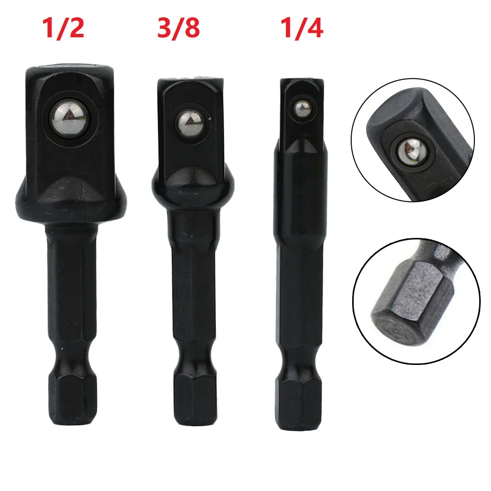 3pc Socket Adapter 1 4 3 8 1 2   Nut Driver Sockets Converter Hex Shank Extension Bar Sleeve Beaded For Power Drill Tools