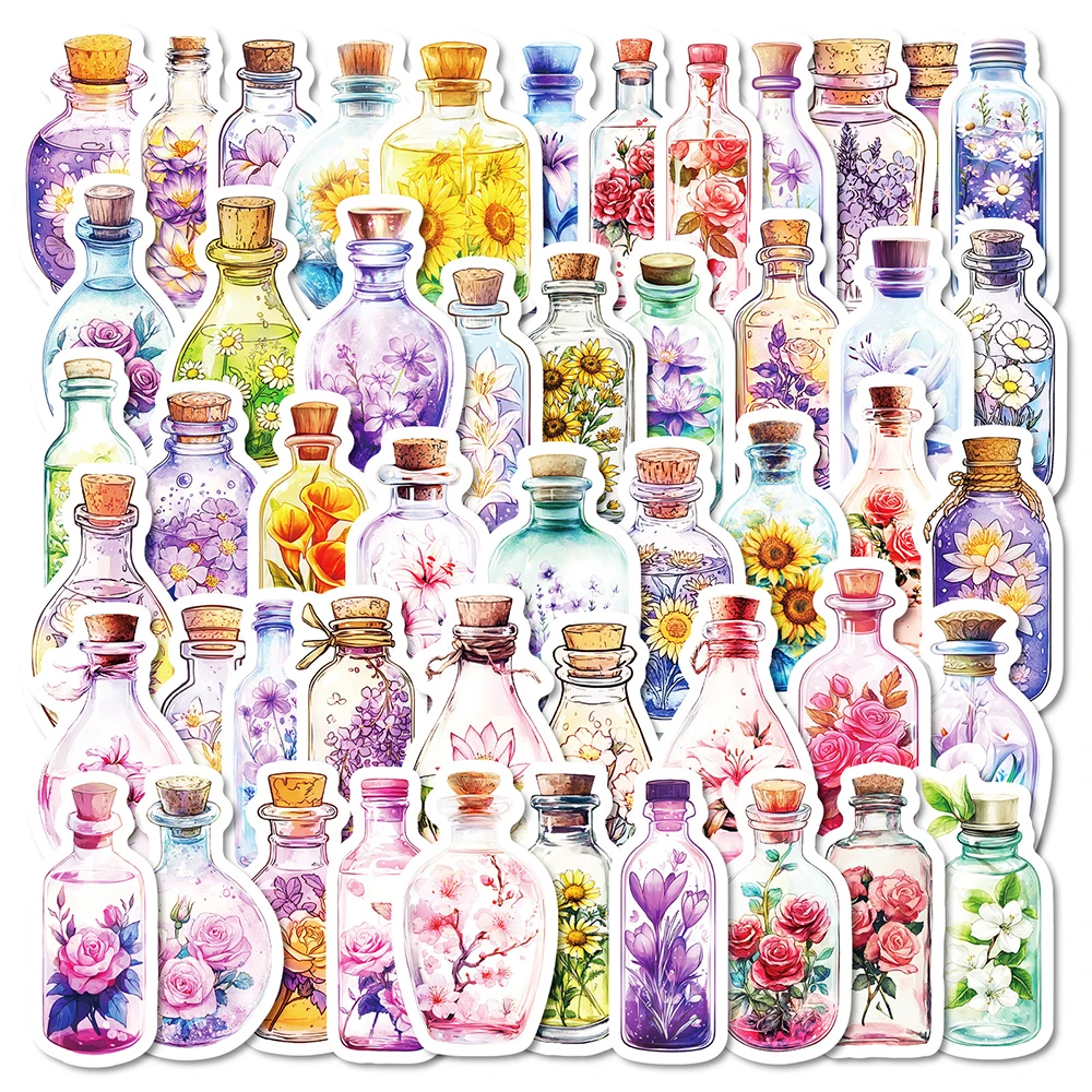 

10/30/50pcs Kawaii Flower Bottle Aesthetic Stickers Cartoon Graffiti Decals Toy DIY Laptop Luggage Phone Fridge Sticker for Kids