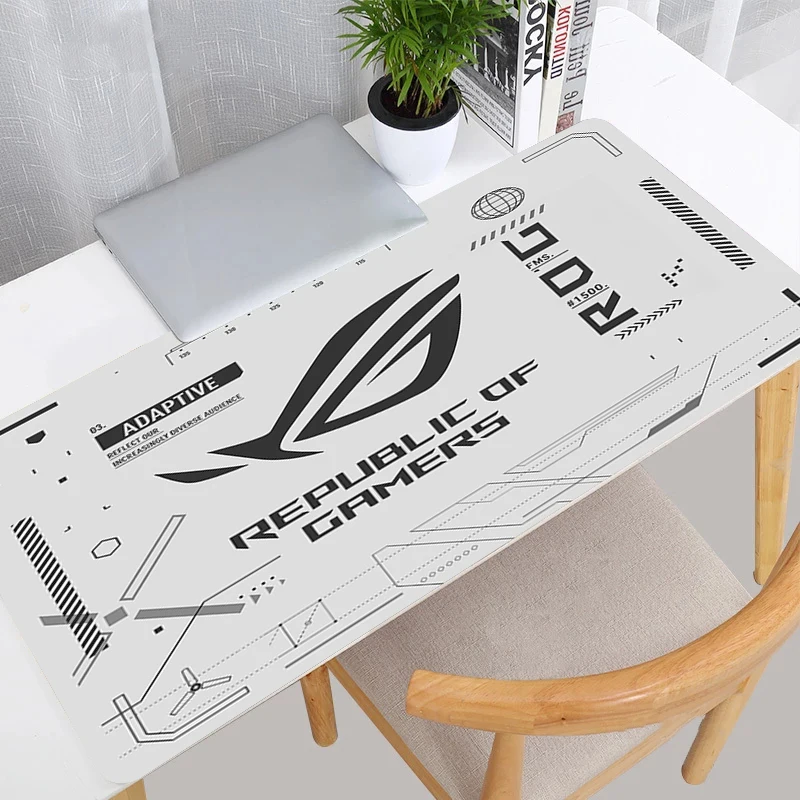 White Mouse Pad Gamer E-sports R-ROG Computer Desk Mat Modern Table Keyboard Laptop Carpet Gaming Lock Edge Thickened Mousepad
