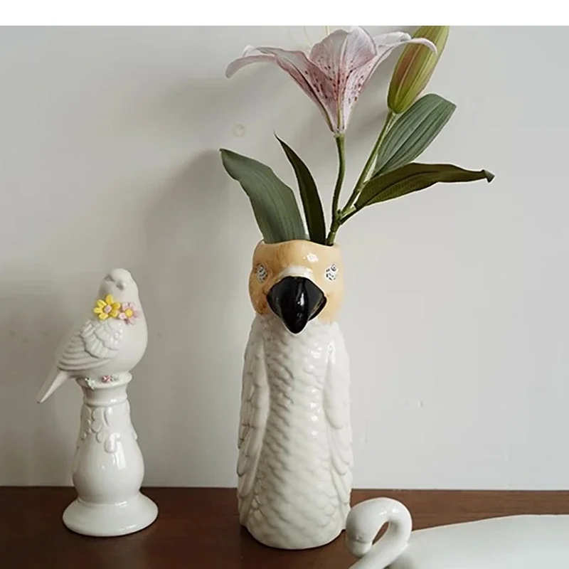 Ceramic Parrot Vase Animal Flower Arrangement Dried Vases Room Desktop Decorative Utensils