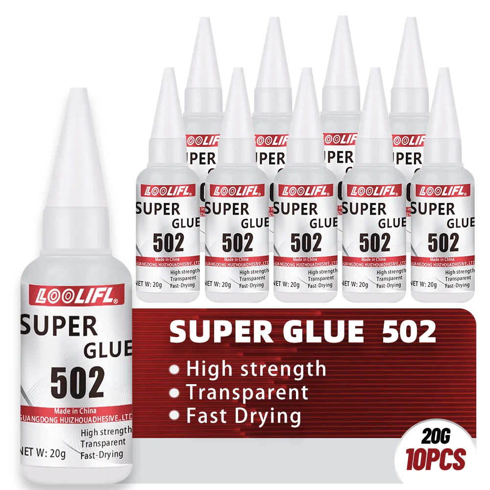 Pegamento Superfuerte 502 de 20g, Adhesivo Instantáneo Transparente de Secado Rápido para Uso Doméstico, Industrial, Manualidades, Reparación de Zapatos y Modelos