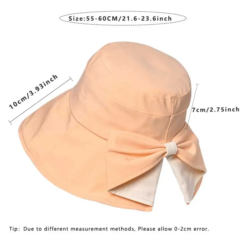 Summer Two-tone Bucket Hat for Women Breathable Soft 10cm Wide Brim Sun Cap Large Bowknot Elegant Ladies Top Hat Gift for Mother