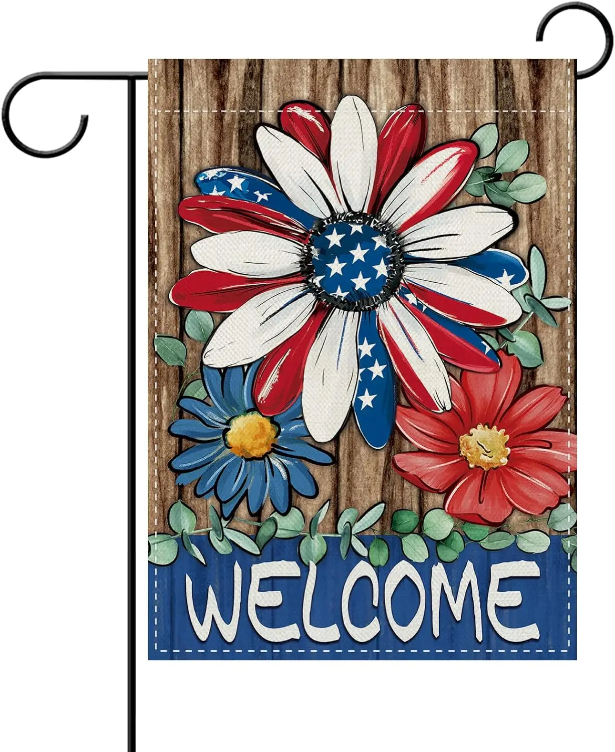Dyrenson Welcome 4th of July Patriotic Daisy Flower Decorative Garden Flag, America USA Floral Yard Outside Home Decoration, AAS