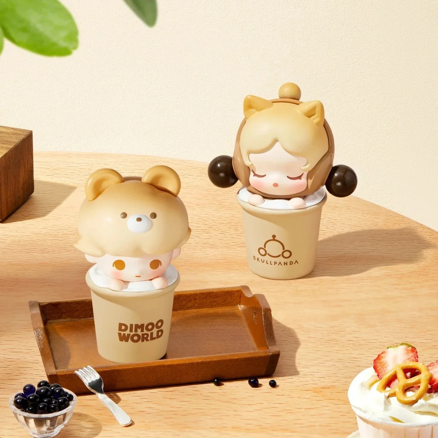 Original Pop Bean Dubble Tea Series Mini Dolls Cute Action Figure SP Dimoo Limited Desktop Ornament Girls Gift Collection