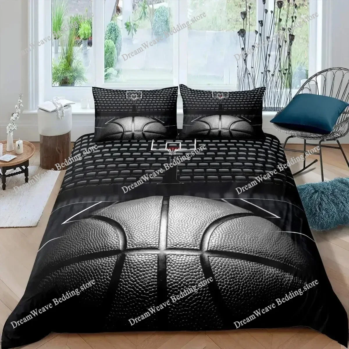 3D Basketball Duvet Cover King for Teen Boys Kids Fire Water Sports Bedding Set Microfiber Ball Game Quilt Cover with Pillowcase