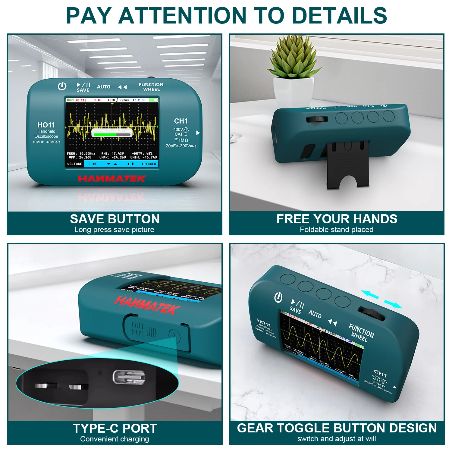 Hanmatek Digital Oscilloscope 10MhZ Bandwidth 48Sa/s Display Sampling Rate Mini Handheld Oscilloscope With 2.8-inch TFT Screen