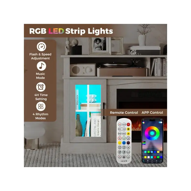 حامل تلفزيون مقاس 58 بوصة مع مدفأة RGB - تطبيق ذكي وجهاز تحكم عن بعد، سخان 4777 وحدة حرارية بريطانية، نطاق درجة الحرارة 62-82 ° F، التصميم الحديث للعيش #4