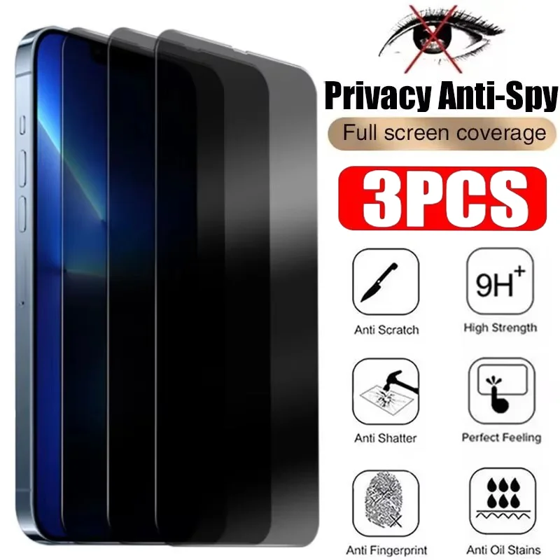 

3PCS Anti-Spy Glass For iPhone 16 15 13 12 11 PRO MAX Privacy Screen Protectors For iPhoneX XS Max XR 14 Plus SE Tempered Glass