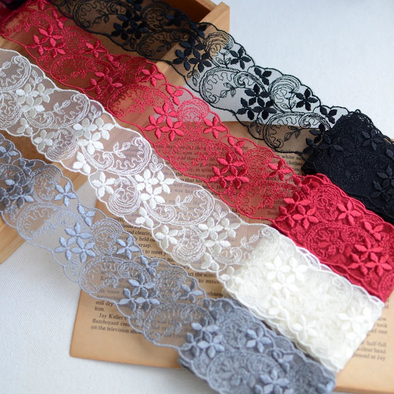 2 Meters 5cm Ivory Gray Red Wedding Lace Ribbon Embroidered Diy Handmade Patchwork Lace Trim Fabric Flower Sewing Supplies Craft